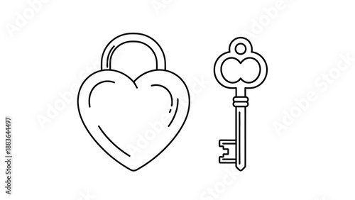 Heart Shaped Lock and Key Illustration.