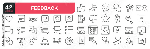 Set of line icons related to  feedback, customer support, response, rating and more. Outline icons collection. Editable stroke. Vector illustration