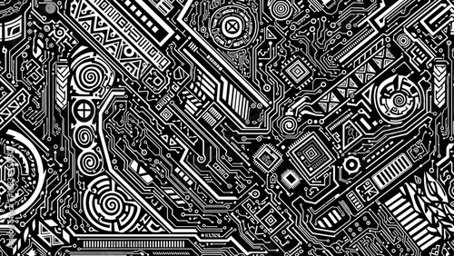 Complex Circuit Board Design Elements.