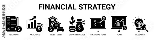 Financial Strategy web banner icon vector illustration concept with icon of financial planning, analytics, investment, growth finance, financial plan, plan, and research.