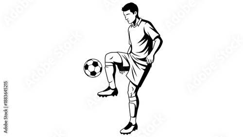 Man Kicking Soccer Ball with Foot.