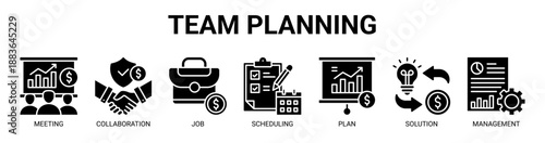 Team Planning web banner icon vector illustration concept with icon of financial meeting, collaboration, job, scheduling, plan, solution, and management report.