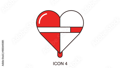 Red and White Heart Icon Illustration.
