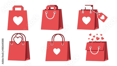 Red Shopping Bags with Heart Designs.