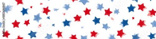 Red and blue stars forming a cheerful, seamless American flag inspired pattern. USA colors star pattern creating a patriotic background