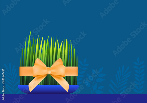 Nowruz Symbol and Celebration. Green wheat grass. Samani as a natural symbol of Novruz holiday