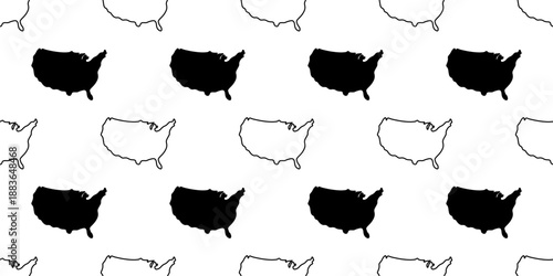 Seamless pattern of USA map silhouettes and outlines on a white background for travel themes