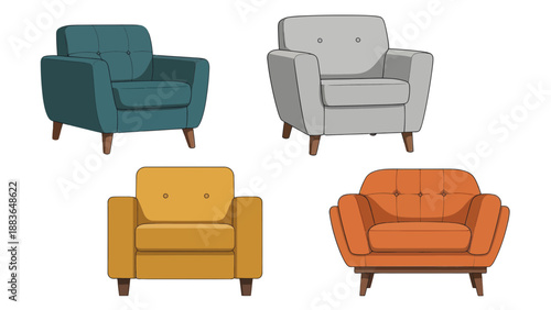 Armchairs illustration, vector style graphic, furniture design, home decor, comfortable seating, interior elements