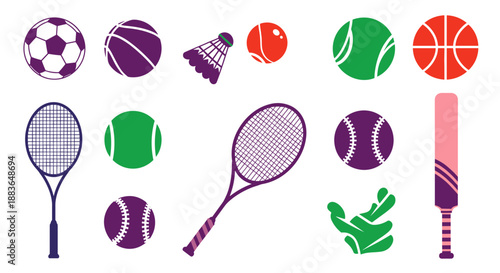 Collection of various sports icons including balls and rackets