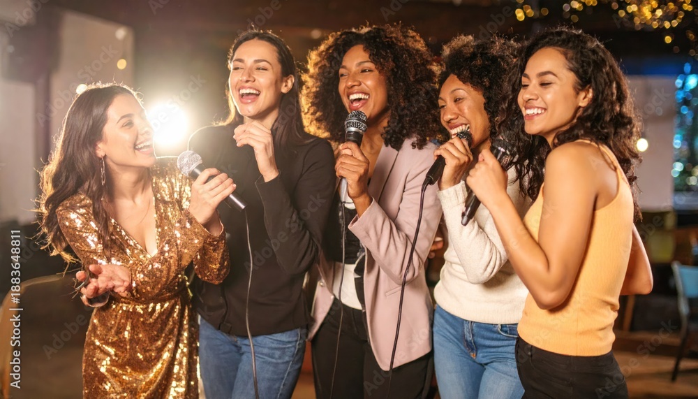 Fototapeta premium Group of Women Singing Karaoke Together