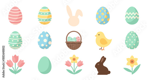 Colorful easter icons and symbols