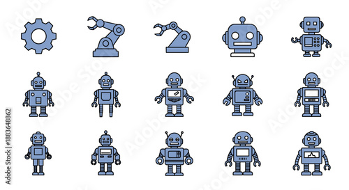 Collection of various robot characters and mechanical elements