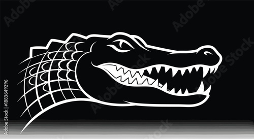 Fierce crocodile head silhouette illustration with open jaws, powerful reptile predator design symbolizing danger, strength, aggression, and wild nature