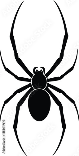 Spider silhouette illustration in bold black design, detailed arachnid symbol for nature, horror, wildlife, and graphic design concepts