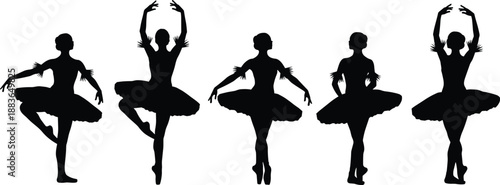 Ballet dancer silhouettes performing classical poses and elegant movements, graceful artistic concept, cad drawing flat vector illustration