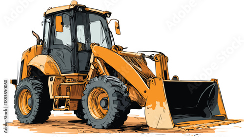 Cartoon Style Backhoe Loader Vector Illustration for Construction Concepts