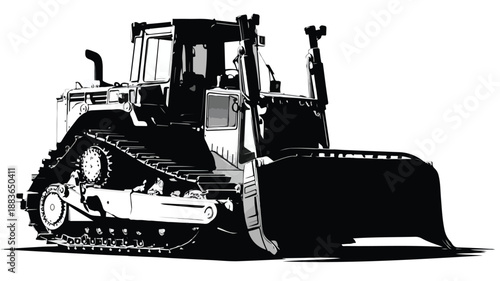 Bulldozer Black Silhouette Vector Art and Illustration