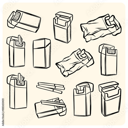 Cigarette Packs and Smoking Habit Vector Illustration Set
