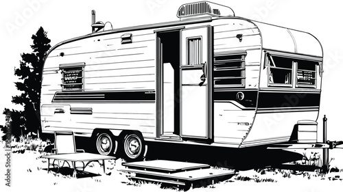 Camping Trailer House Silhouette Vector Art and Illustration