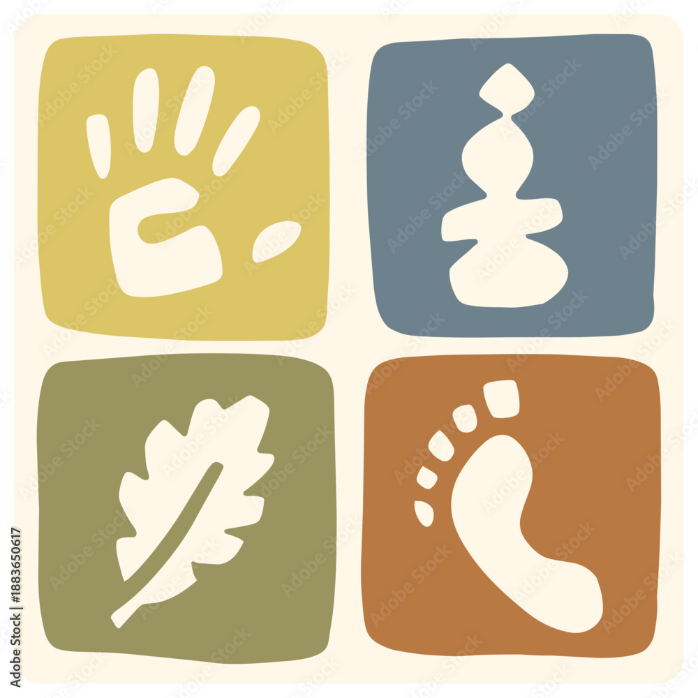 Obraz premium Minimalist Organic Nature Icons with Leaf and Human Silhouette