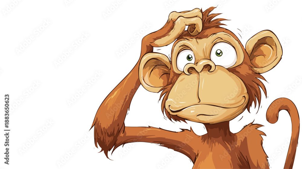 Fototapeta premium Confused Cartoon Monkey on White Background Vector Illustration