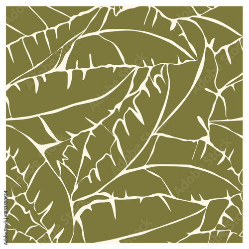 Minimalist Olive Green Tropical Leaf Pattern Nature Background