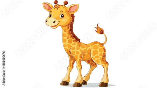 Adorable Baby Giraffe Cartoon Vector Illustration with Outline Isolated on White Background