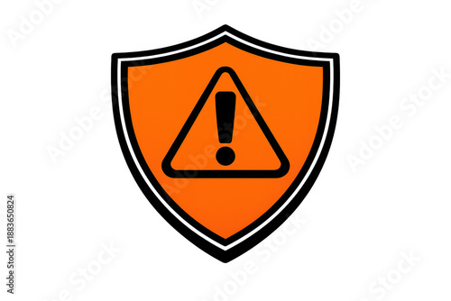 Free Download Security shield with orange warning triangle icon protecting against risks, displaying an alert symbol, transparent background - GFXLoad