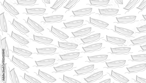 Small Boat Seamless Pattern Light Gray Outline Minimal Background