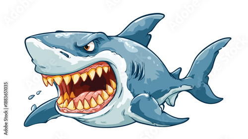 Fierce Cartoon Shark Posing in Angry Stance on White Background Vector Illustration