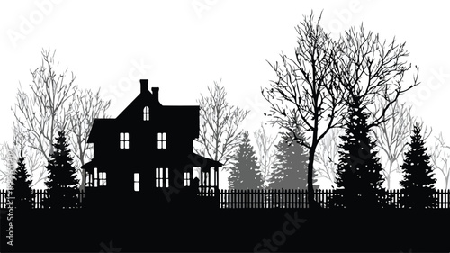 Christmas Home Black Silhouette Vector Art and Illustration