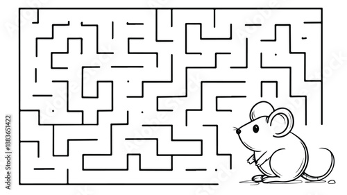 Adorable Mouse in Maze Seeking Cheese Vector Illustration for Kids Puzzle Game Design