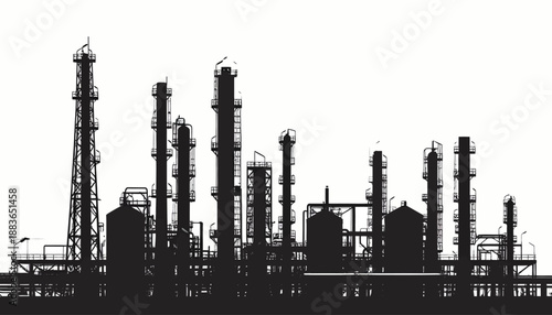 Silhouette of an Industrial Plant on White