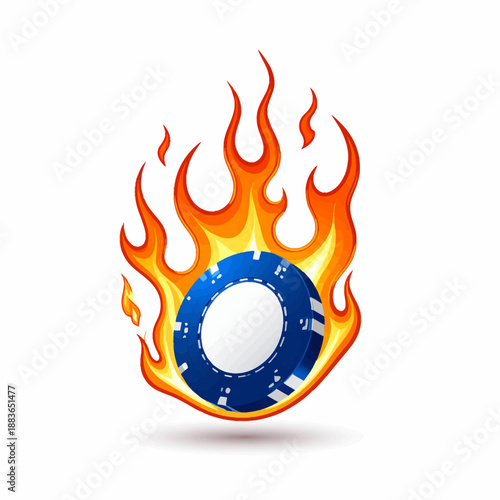 Blue Poker Chip on Fire