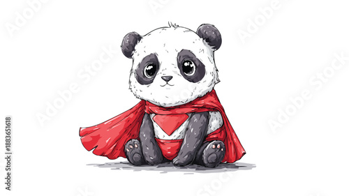 Adorable Panda in Superhero Costume Vector Illustration with Outline for Graphics