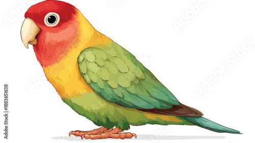 Colorful Cute Parrot Cartoon Vector with Outline Isolated on White Background