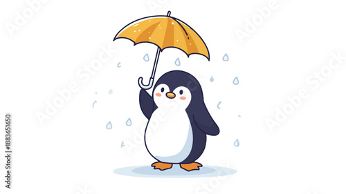Adorable Penguin with Umbrella Vector Illustration on White Background