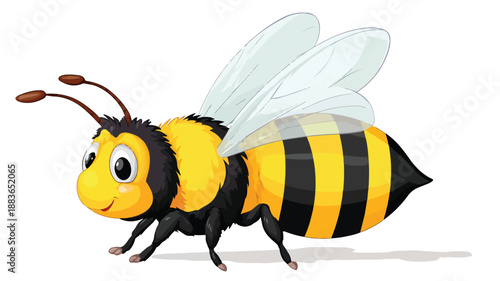 Cheerful Funny Bee Cartoon Vector Illustration on White Background