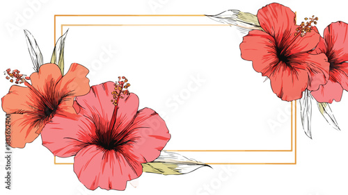 Tropical Hibiscus Flower Ornament Frame in Vector Art