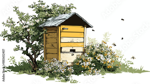 Buzzing Honey Bee House Clipart: Vibrant Vector Art & Illustration for Creative Projects