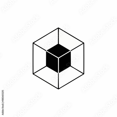 A minimalist vector graphic illustration of a cube within a cube