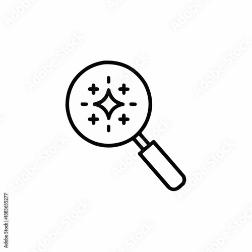 A minimalist vector graphic of a magnifying glass with a starburst design