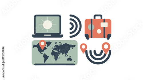 Illustrative set of travel-related icons.