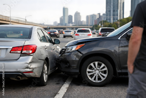 Minor T-Bone Car Accident on Busy City Highway with Heavy Traffic