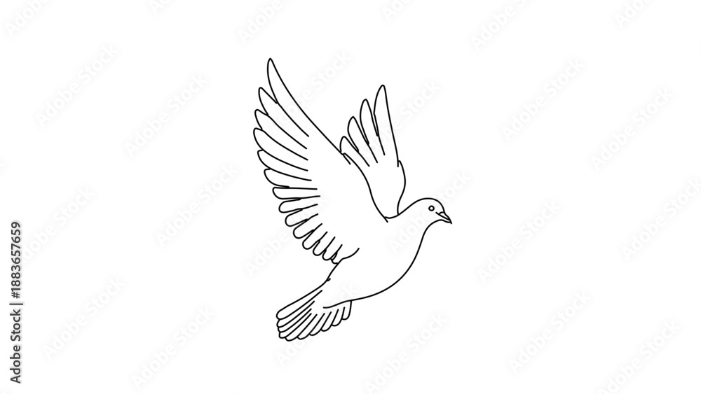 Fototapeta premium A minimalist vector illustration of a dove in flight with outstretched wings on a transparent background