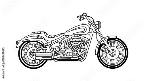 A minimalist vector illustration of a classic motorcycle in a flat line art style