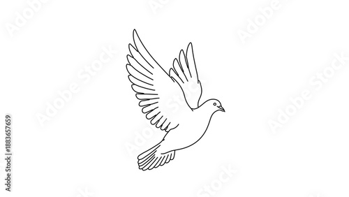 A minimalist vector illustration of a dove in flight with outstretched wings on a transparent background