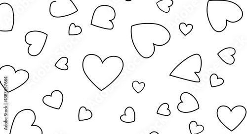 A minimalist vector graphic illustration of various sized hearts on a white background
