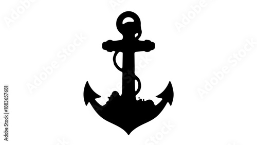 A black anchor icon with a rope on a white background