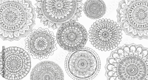 A collection of intricate mandala designs in a vector graphic illustration